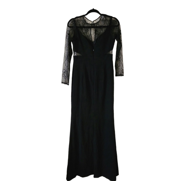 Aidan Mattox Maxi Long Sleeves Lace Bodice Evening Dress w/Slit Size 4 Black NWT - Picture 2 of 16